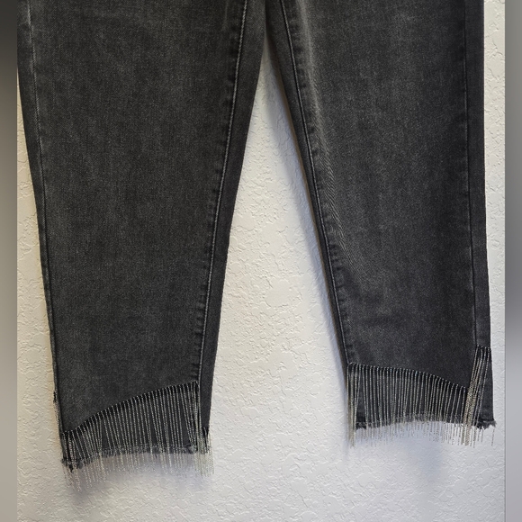 Rock & Roll Denim NWT Dark Wash High Rise Fringe Hem Cropped Straight Leg Wester - Picture 8 of 14